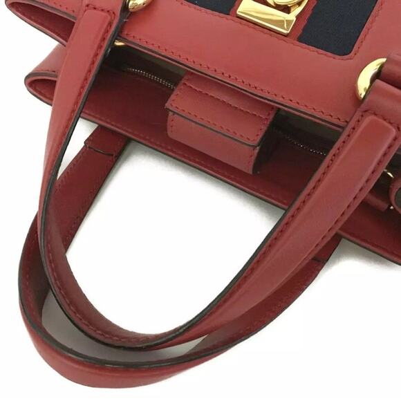 GUCCI Sylvie Sherry Line Leather 2way Hand Bag  Red - Picture 5 of 8